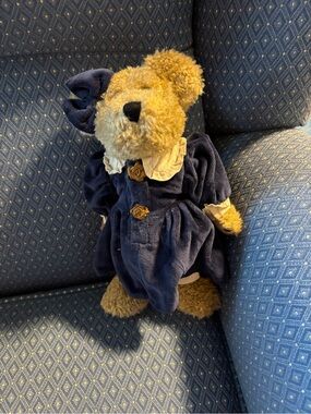 Vintage Boyds Bear "Sadie" Plush Teddy Bear in Blue Velvet Dress with Bow